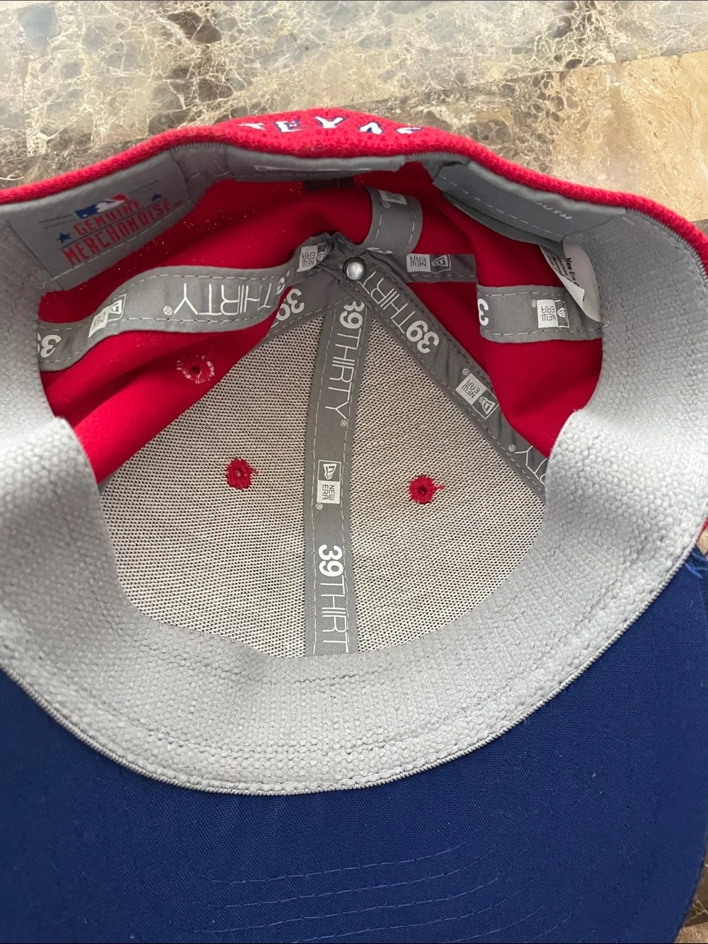 New Era Kids Red and Navy Baseball Cap with 'T' Embroidered Logo